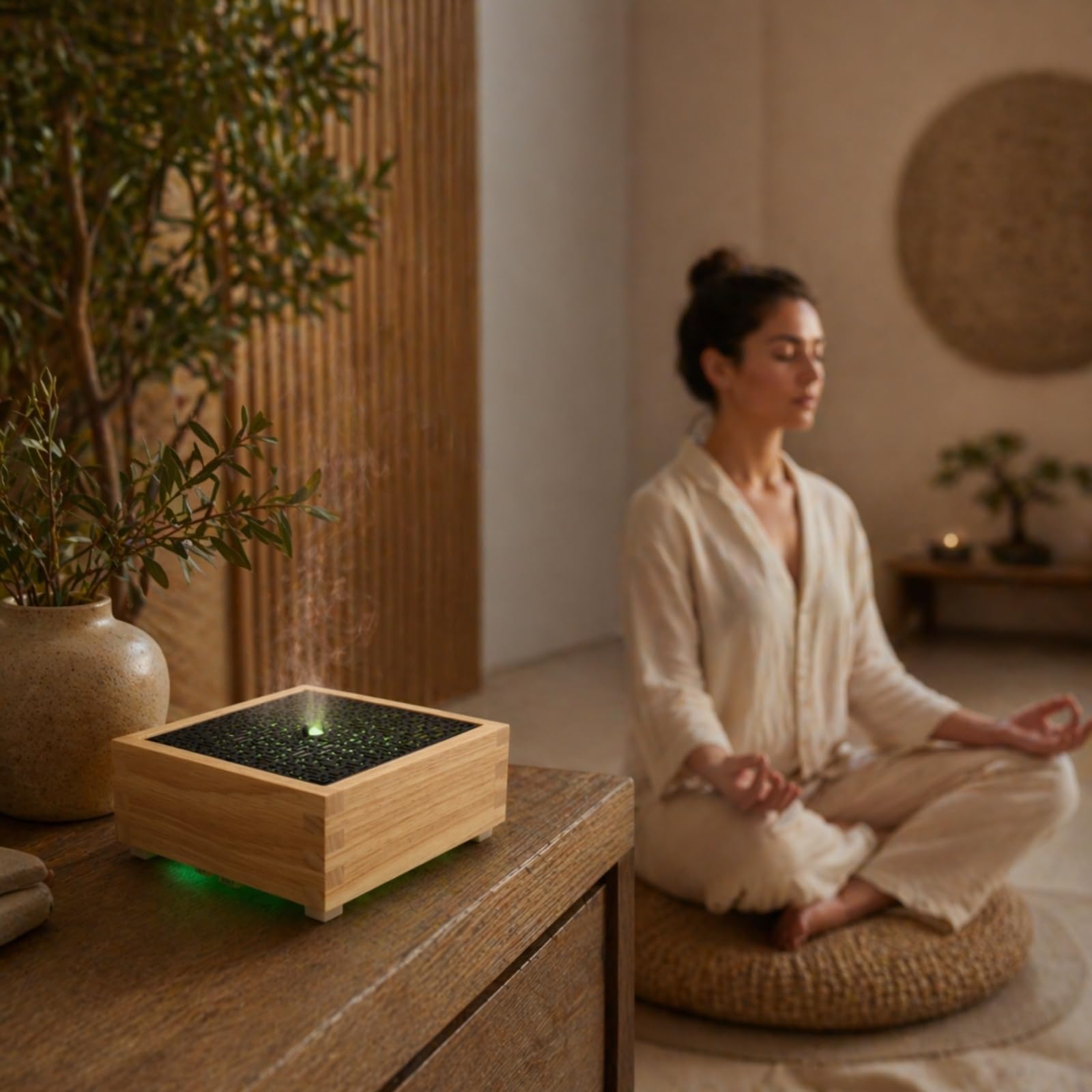 Zen'Arôme - Diffusor Kaori - Luftbefeuchter für ätherische Öle - Ultraschall-Aromatherapie-Vernebler - Elektrische Duftlampe in Naturholz-Design mit LED-Beleuchtung und automatischer Abschaltung