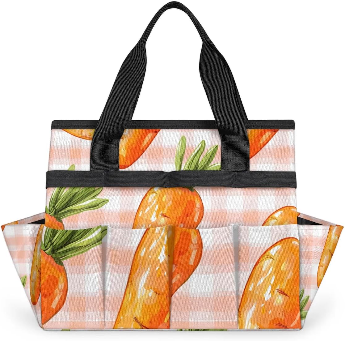 Garden Tool Bag Organizer Garden Tote Bag with Pockets Cute Vegetables Carrots Tool Storage Organizer Gardening Tool Kit Holder 13" x 6.8" x 2.8"