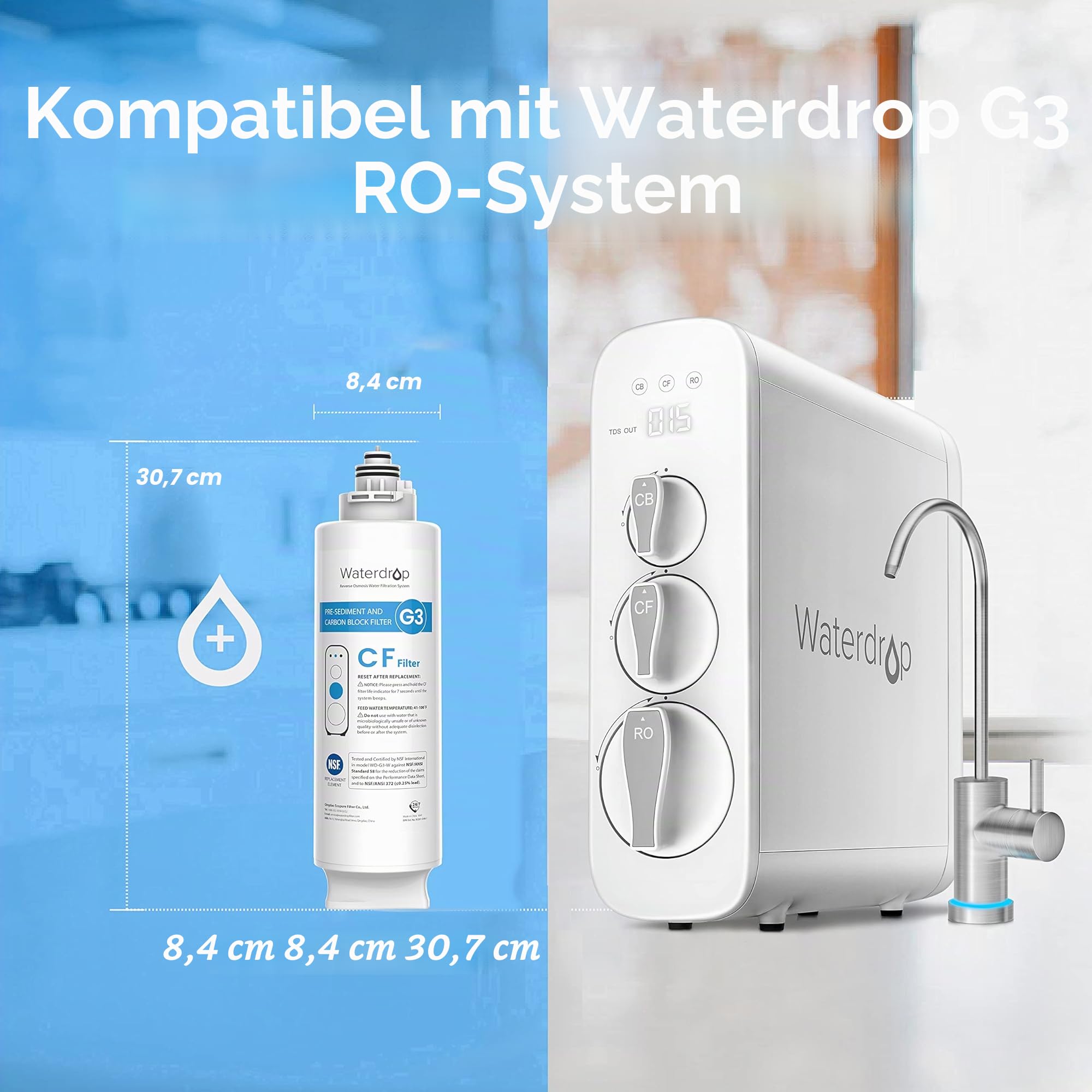 Waterdrop WD-G3-N1CF Filter, 6 Monate Lebensdauer, Ersatz für WD-G3-W Umkehrosmoseanlage