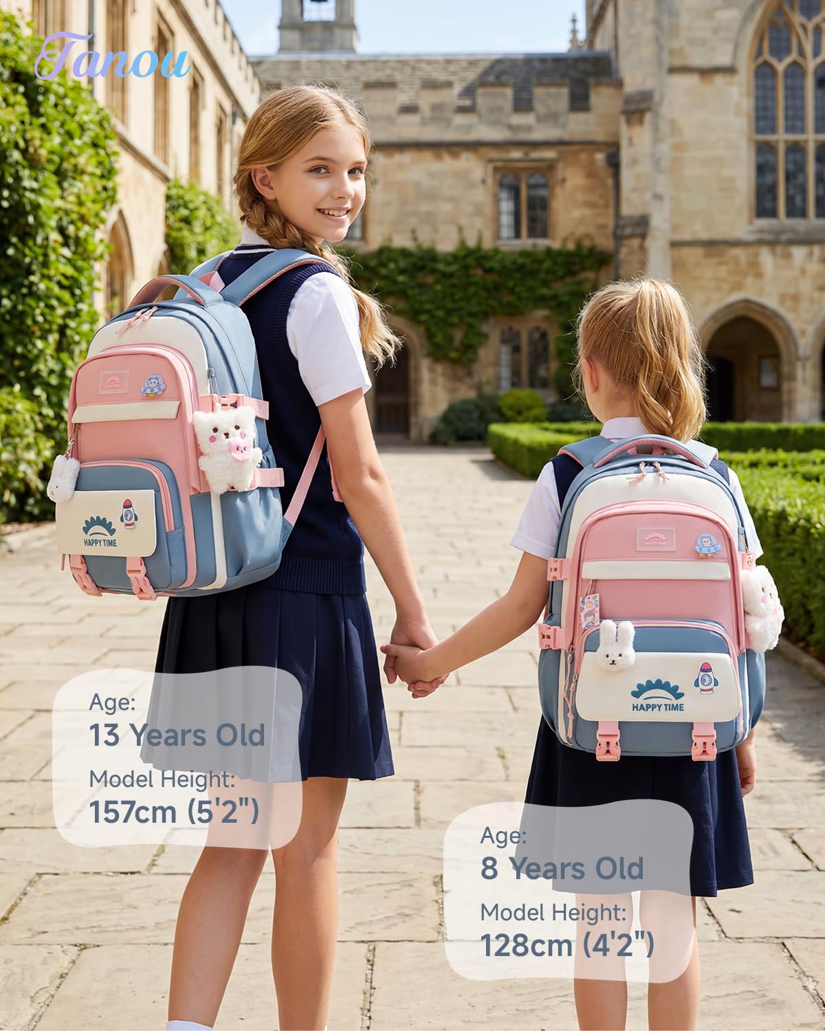 Tanou Cartable Fille Primaire, 20L Sac a Dos Fille Kawaii avec Pendentif | Sacs Scolaires Léger et Imperméable en Nylon pour Enfants de 8 à 14 ans, Bleu