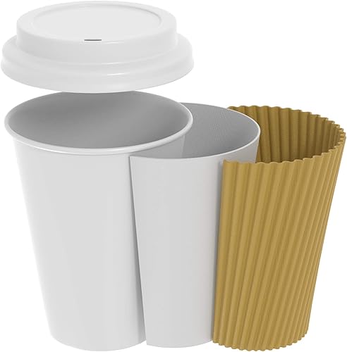 Miniatura 5 de Comfy Package Caja de 300 tazas calientes de papel kraft ondulado aisladas, tazas de café desechables con tapas, ideales para bebidas calientes,
