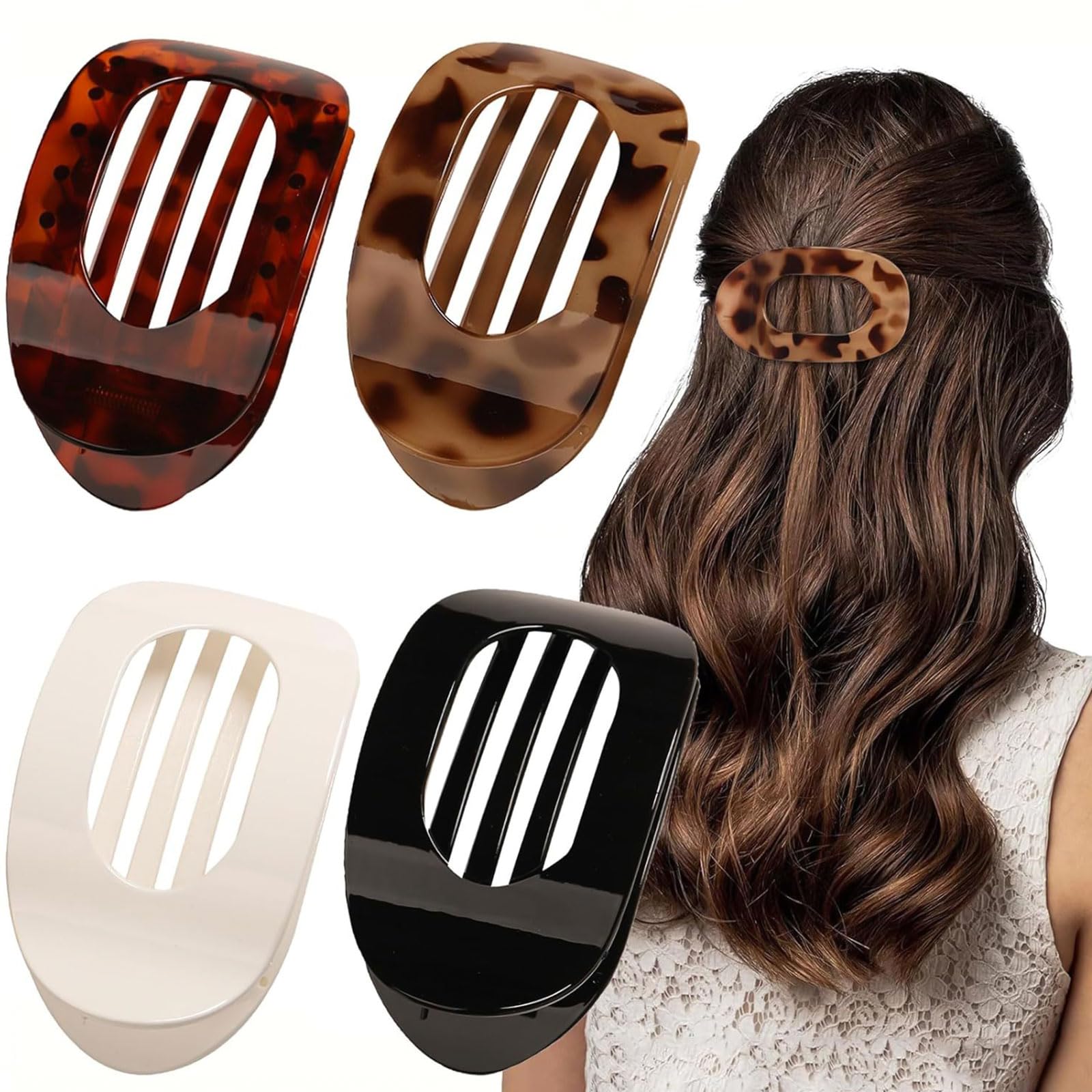 4 PCS Flat Hair Clips for Women Curved Design Flat Claw Clip for Lying Driving