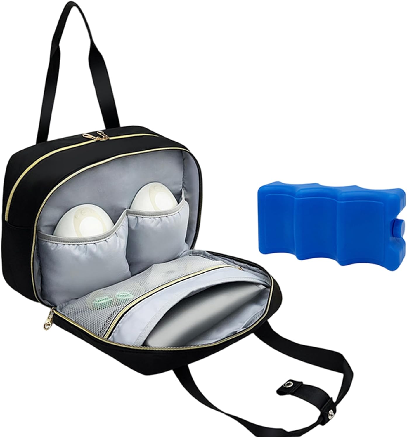 Breastmilk Cooler Bag, Breast Milk Cooler Travel Bag with Ice Bucket - Waterproof Dry-Wet Separation, Multi-Compartment for Breast Pump & Bottles, Black