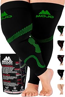 Mojo Compression Socks - 20-30mmHg Graduated Support Thigh-Hi Leg Sleeves with Grip Top - 10 Sizes, 5 Colors - Reduces Swelling, Ideal for Varicose Veins, Lymphedema, DVT Treatment - 1 Pair