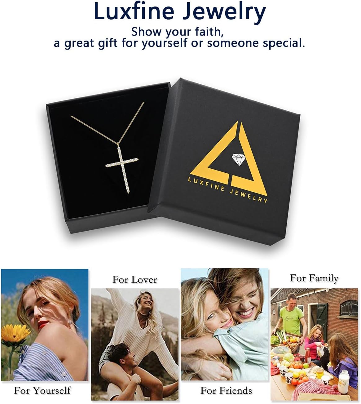 Moissanite Cross Necklace for Women, 925 Sterling Silver Diamond Crucifix Pendant, 14K White Gold Plated Iced Out Jesus Christian Jewelry, Birthday Wedding Christmas Gift (17+2.5” Adjustable Chain, with Box) - Image 7