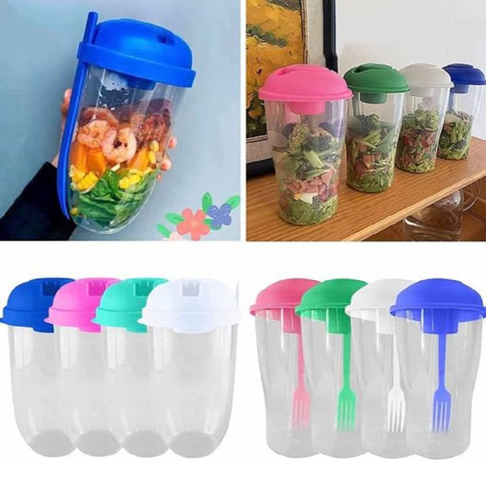 Yestrong Salad Meal Shaker Cup, Fresh Salad Cup To Go, with Fork & Salad Dressing Holder, Salad Shaker Container To Go Fresh Salad Cup To Go Container Set (Green)