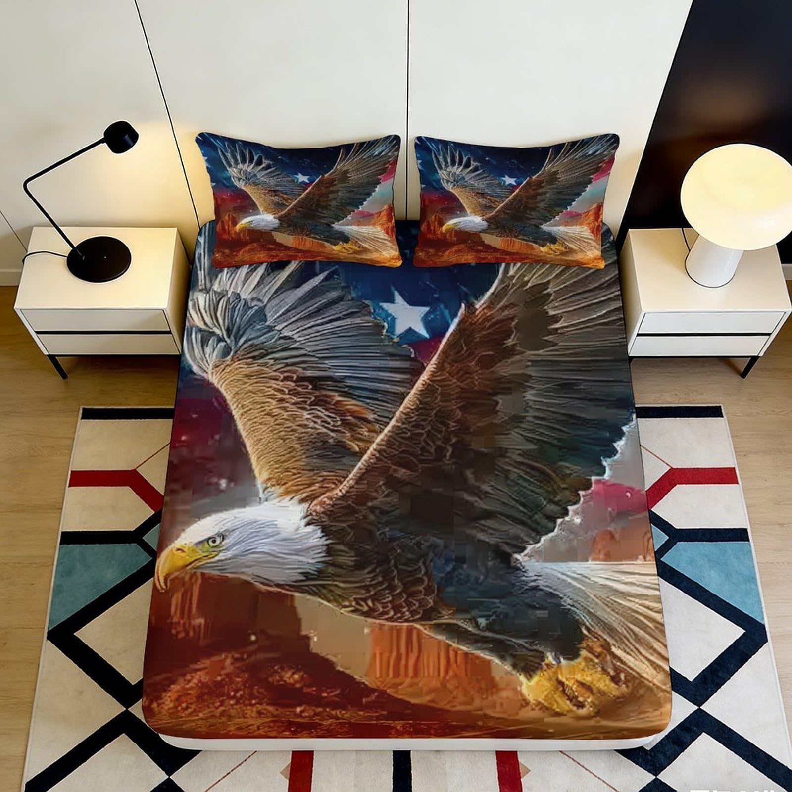 3D Printed Eagle Sky Fitted Sheet Microfiber Soft Breathable Mountain Mattress Cover for Bedroom Guest Room Decor 90x200x25cm