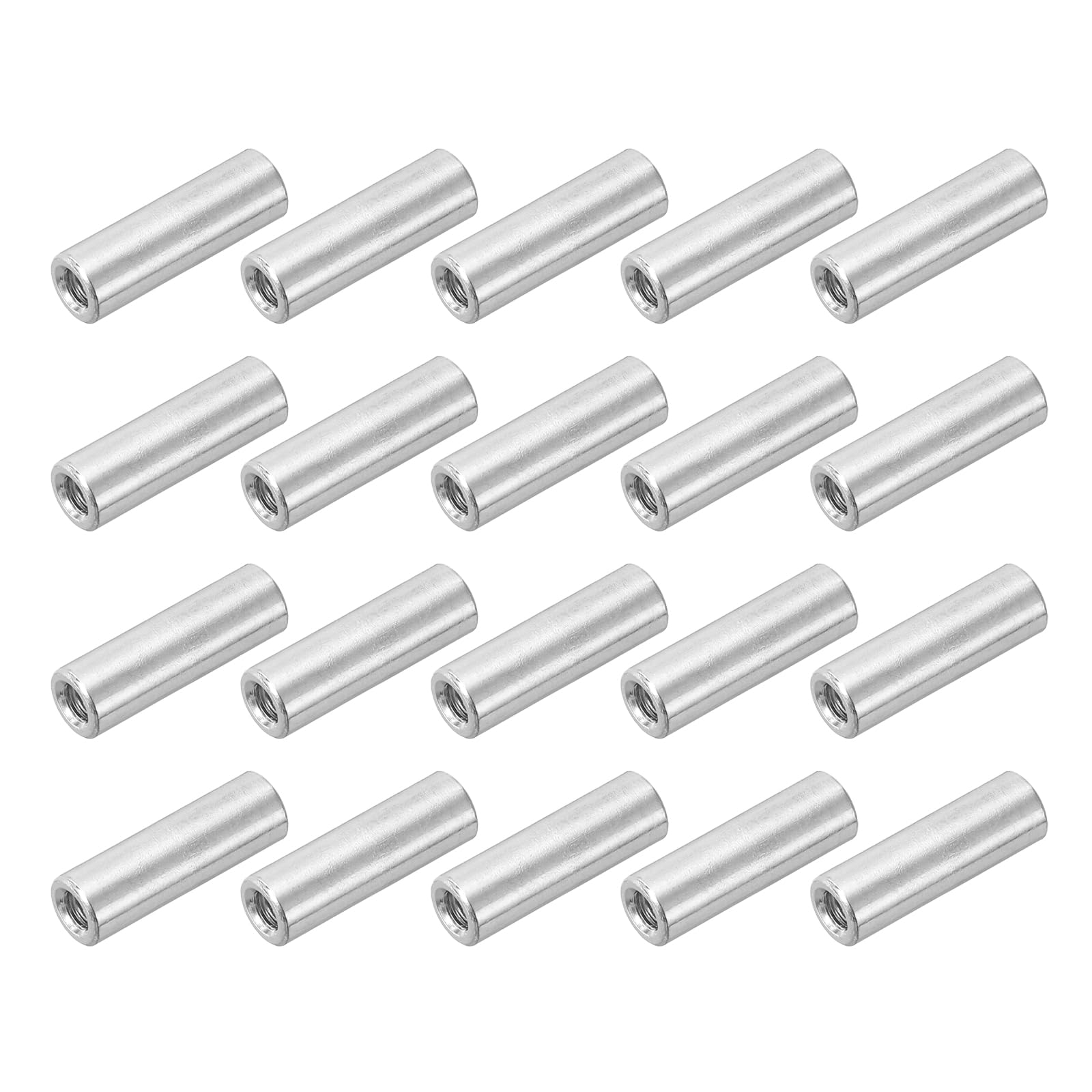 uxcell M4x0.7mm Round Coupling Nuts, 50 Pcs Carbon Steel Connector Nuts Fasteners Rod Bar Stud 25mm for Industrial Construction Fasteners, Silver