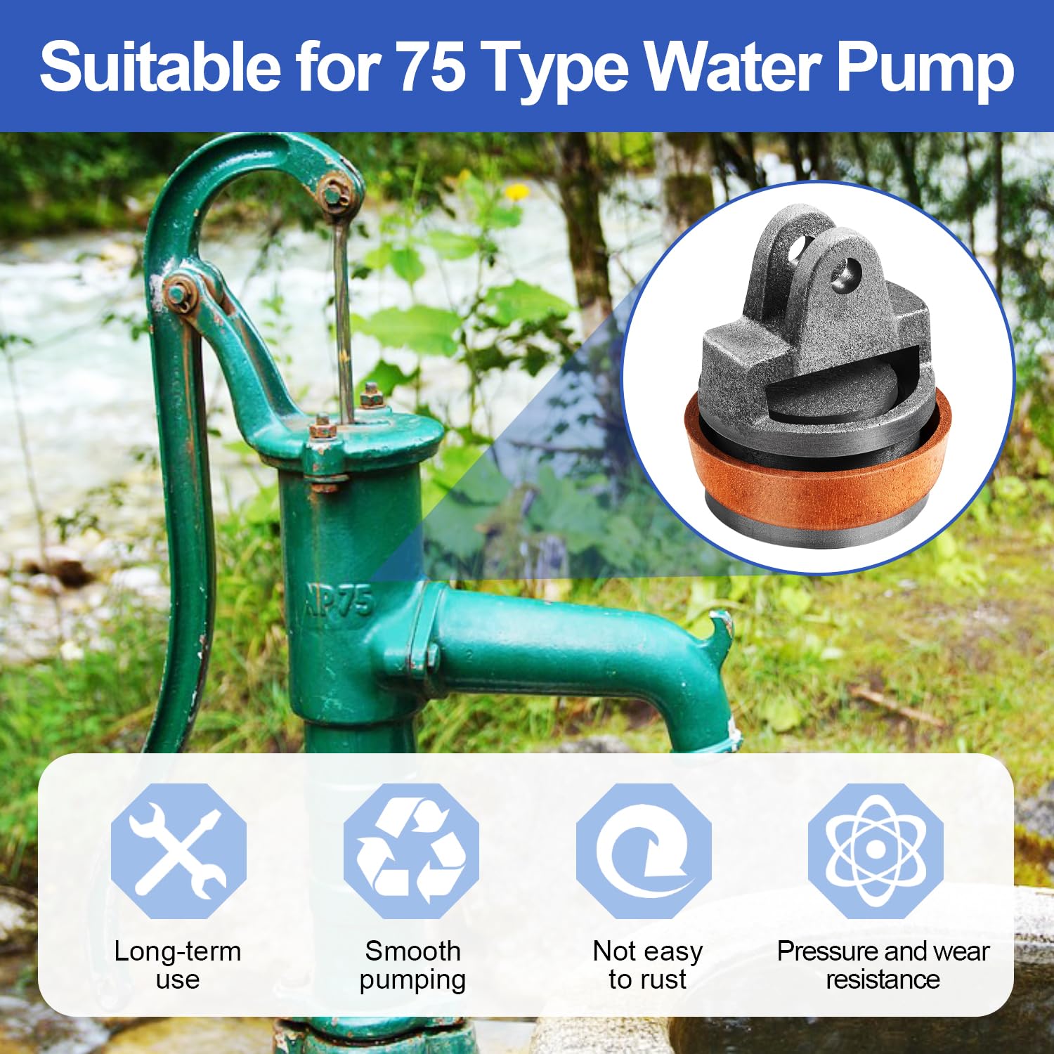 Kolben für Schwengelpumpe Komplettset Schwengelpumpe Ersatzteile Typ 75 mit Lederdichtung, perforiertem Ventil, Handpumpendichtung für Pumpendichtungen, Handschwengelpumpe, Gartenpumpen Sanierung