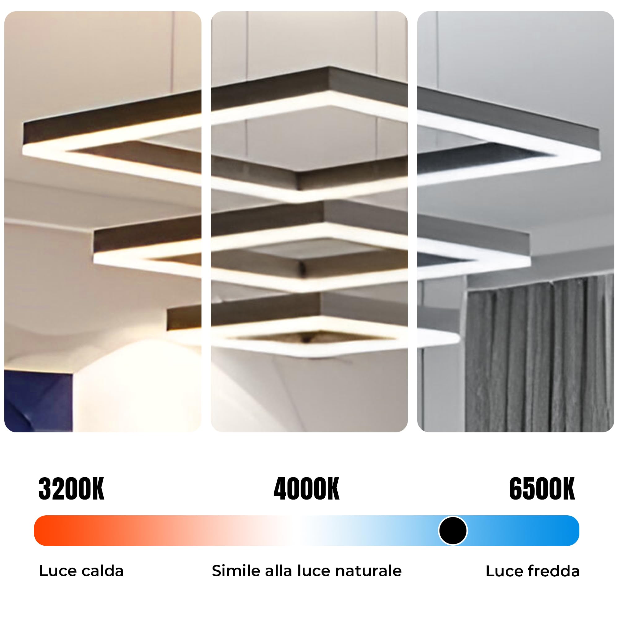 Lampadario Led a Sospensione Soffitto Design Moderno Quadrato Luce Calda Fredda Dimmerabile Con Telecomando e App Cellulare Lampada Soggiorno Salotto Cucina Camera Da Letto 5500LM 90W 60 Cm Nero