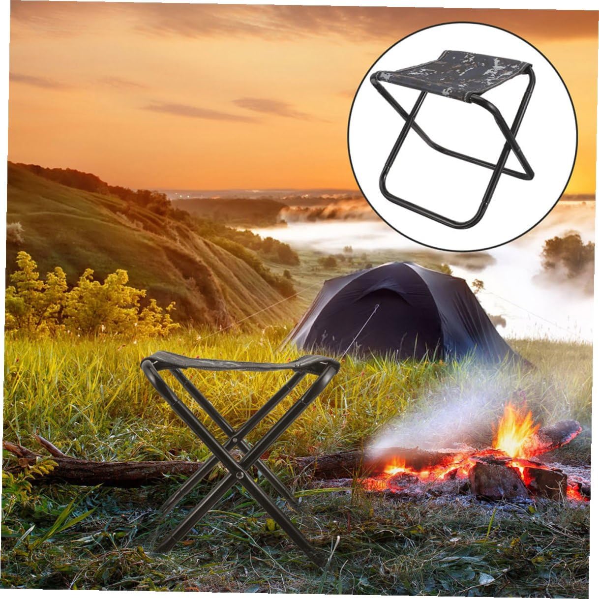 Portable Foldable Camping Stool Large Camo Travel Stool Lightweight Folding Foot Outdoor Hiking Fishing Garden Seat Bench