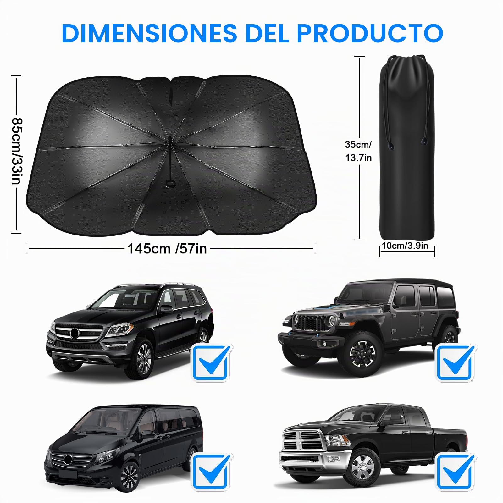 Paraguas Anti-Sol para Coche, Parabrisas Plegable del Automóvilde automóviles con Mango de Cuerda Anti - raspado, tamaño Flexible, fácil de Instalar, Adecuado para el estacionamiento al Aire Libre