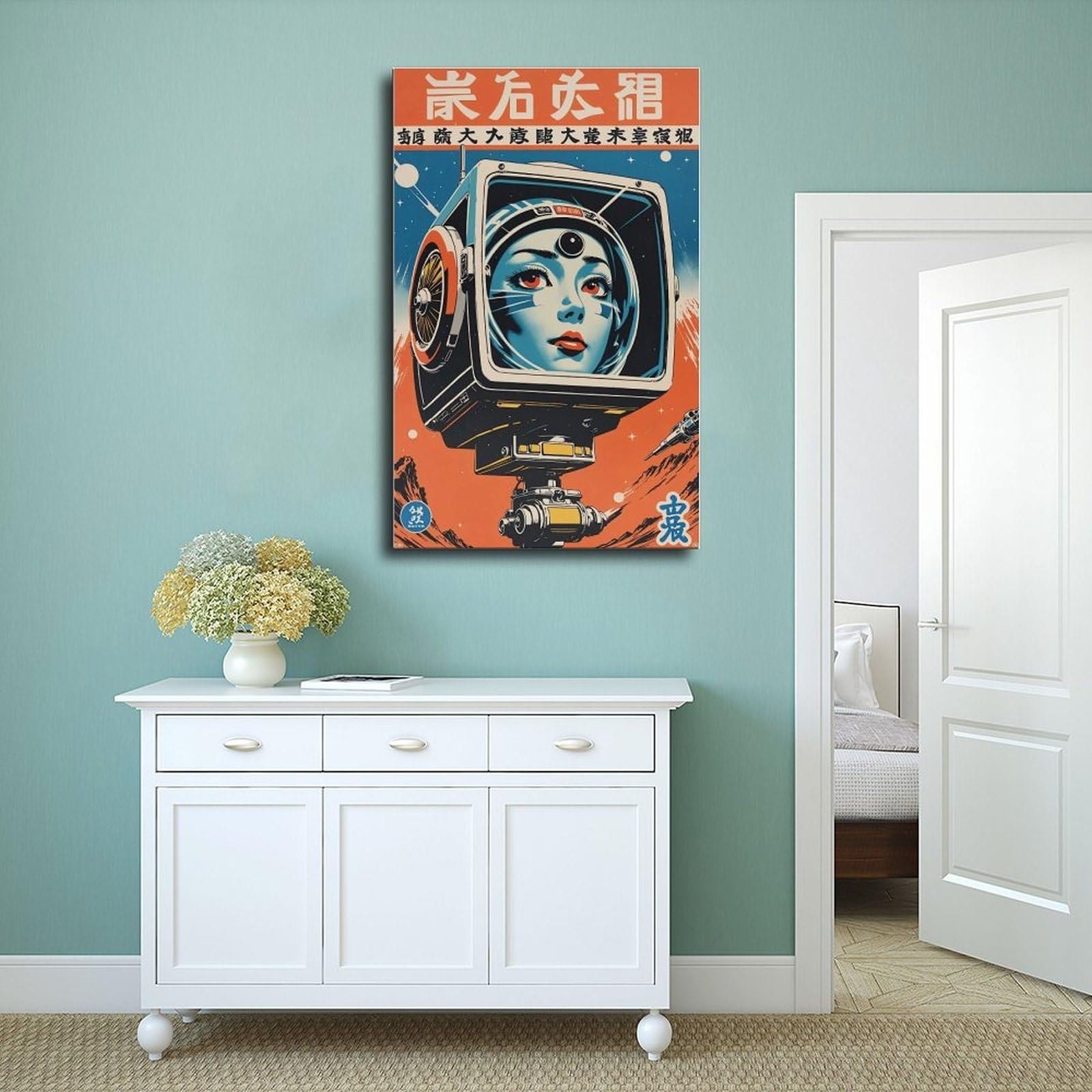 Poster su tela, stile retrò, avventura spaziale, fantascienza, arte (1), decorazione artistica da parete per soggiorno, camera da letto, 60 x 90 cm