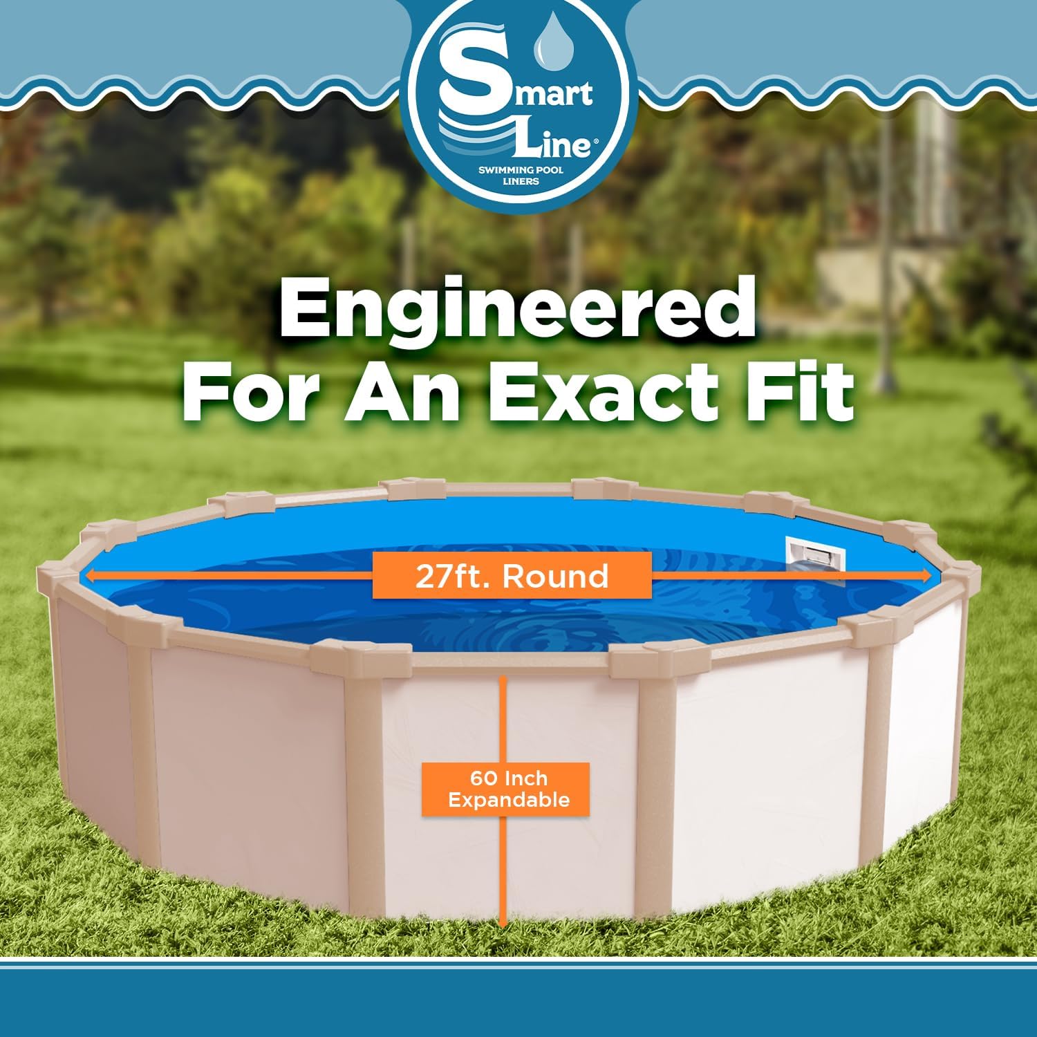 Smartline LI27XL 27 Ft. Solid Blue Expandable Above Ground Pool Liner - Fits 60 In. Pools