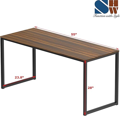 Miniatura 3 de SHW Escritorio para computadora de oficina en casa, 55 pulgadas, 24 pulgadas de profundidad, nogal