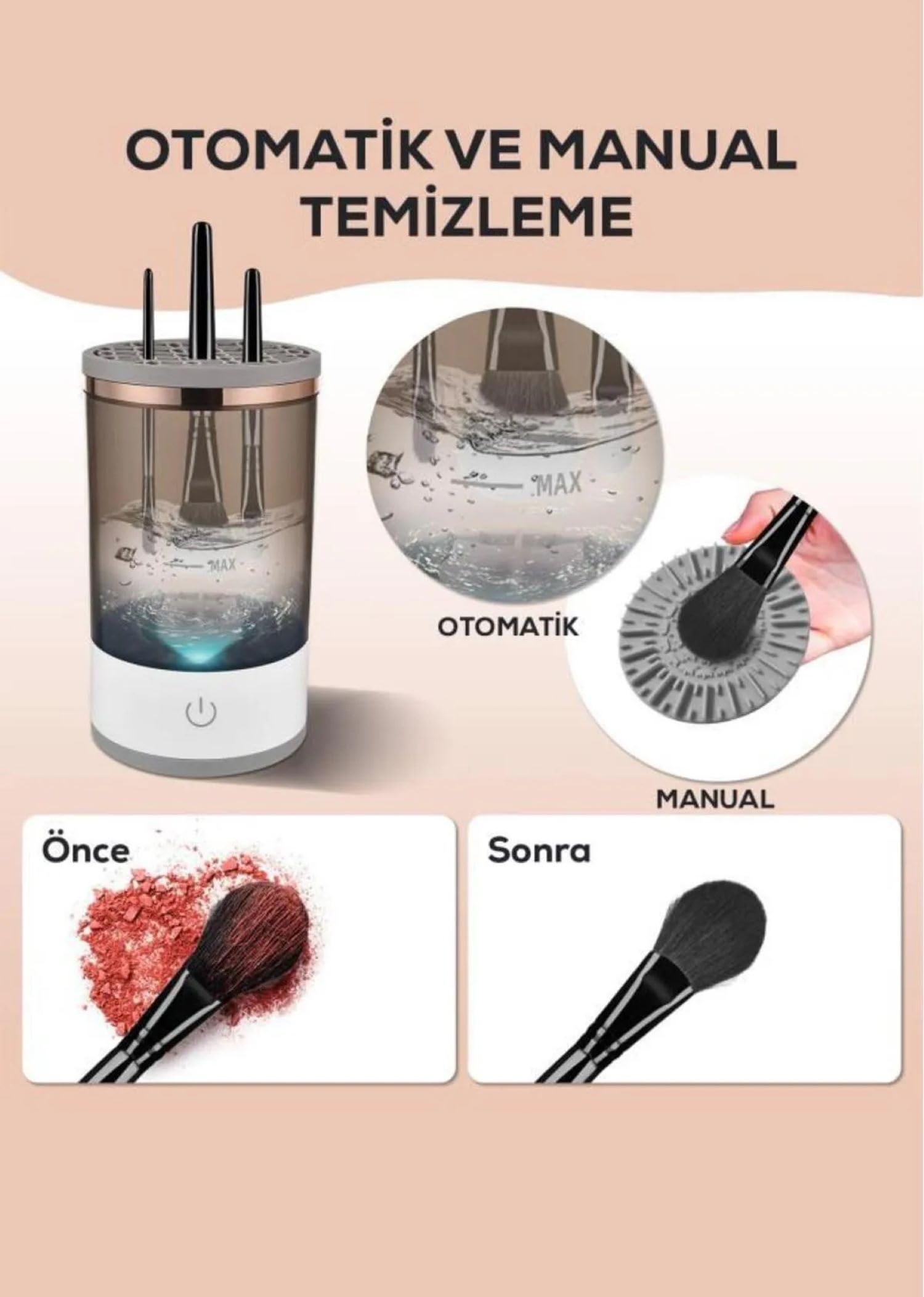 Busstier Otomatik Makyaj Fırçası Temizleyici - Derinlemesine Temizlik ve Hijyen İçin USB Bağlantılı Fırça Temizleme Makinesi