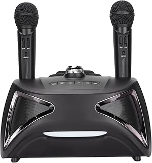 Portable Karaoke Speaker System Karaoke Machine with 2 Mic Bluetooth Speaker System Support USB AUX Memory Card Input Karaoke Systems for TV, Home, Karaoke, Party