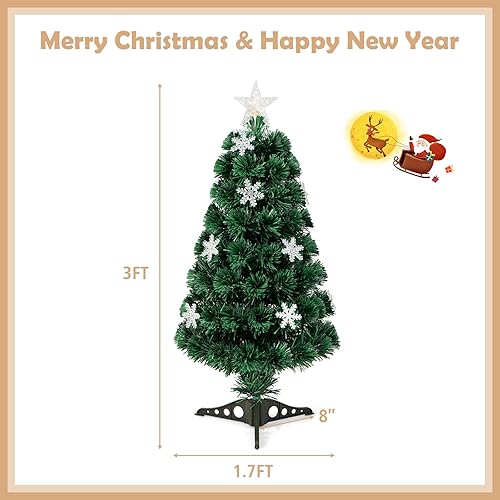Miniatura 7 de Goplus Árbol de Navidad de fibra óptica preiluminado de 6 pies, árbol completo de Navidad artificial con coloridas luces LED de copo de nieve, 220