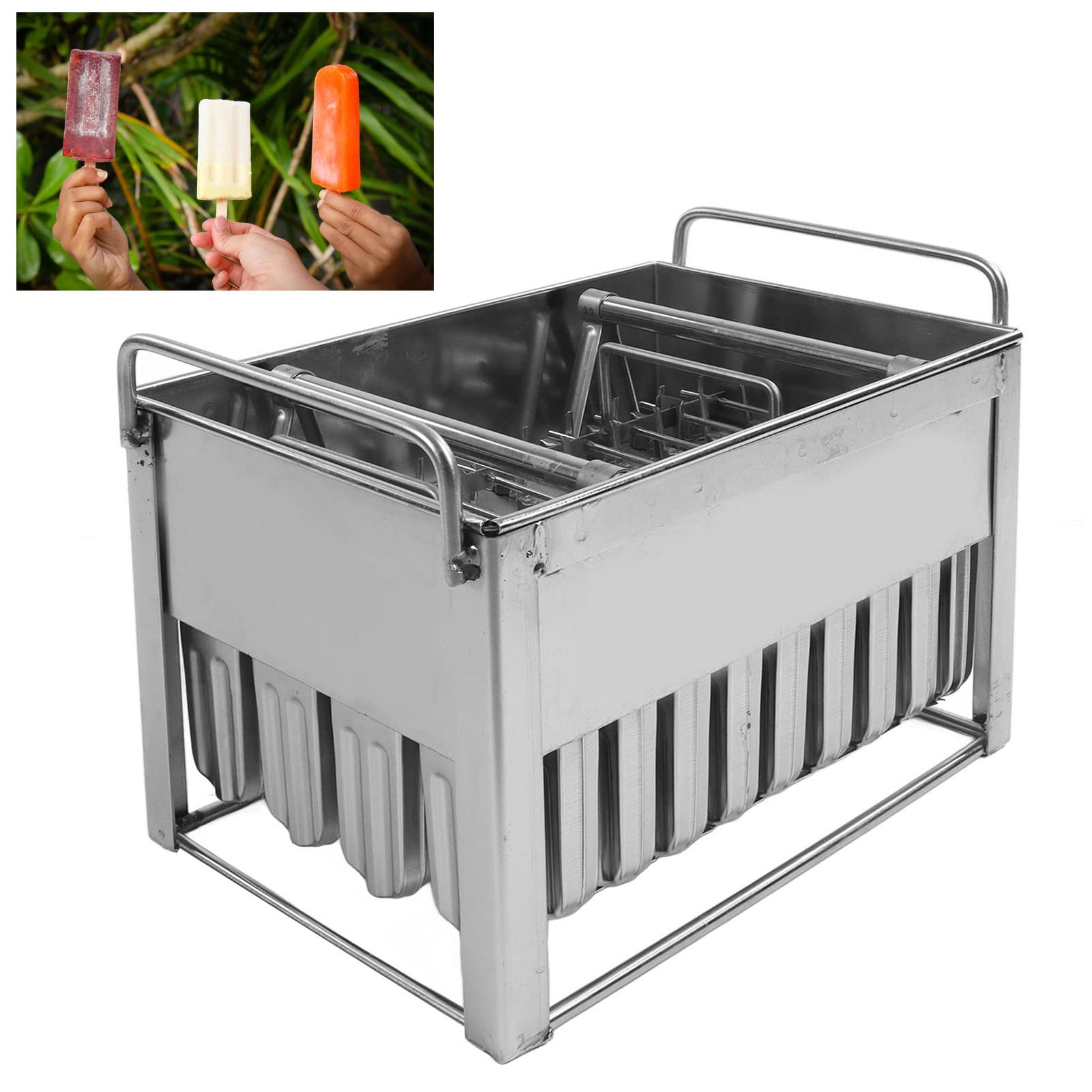 S Forsicles Sicless Stampo per Gelatiera in Acciaio Inossidabile 304 con Coperchio e Supporto per Bastoncino per Uso Domestico e Commerciale