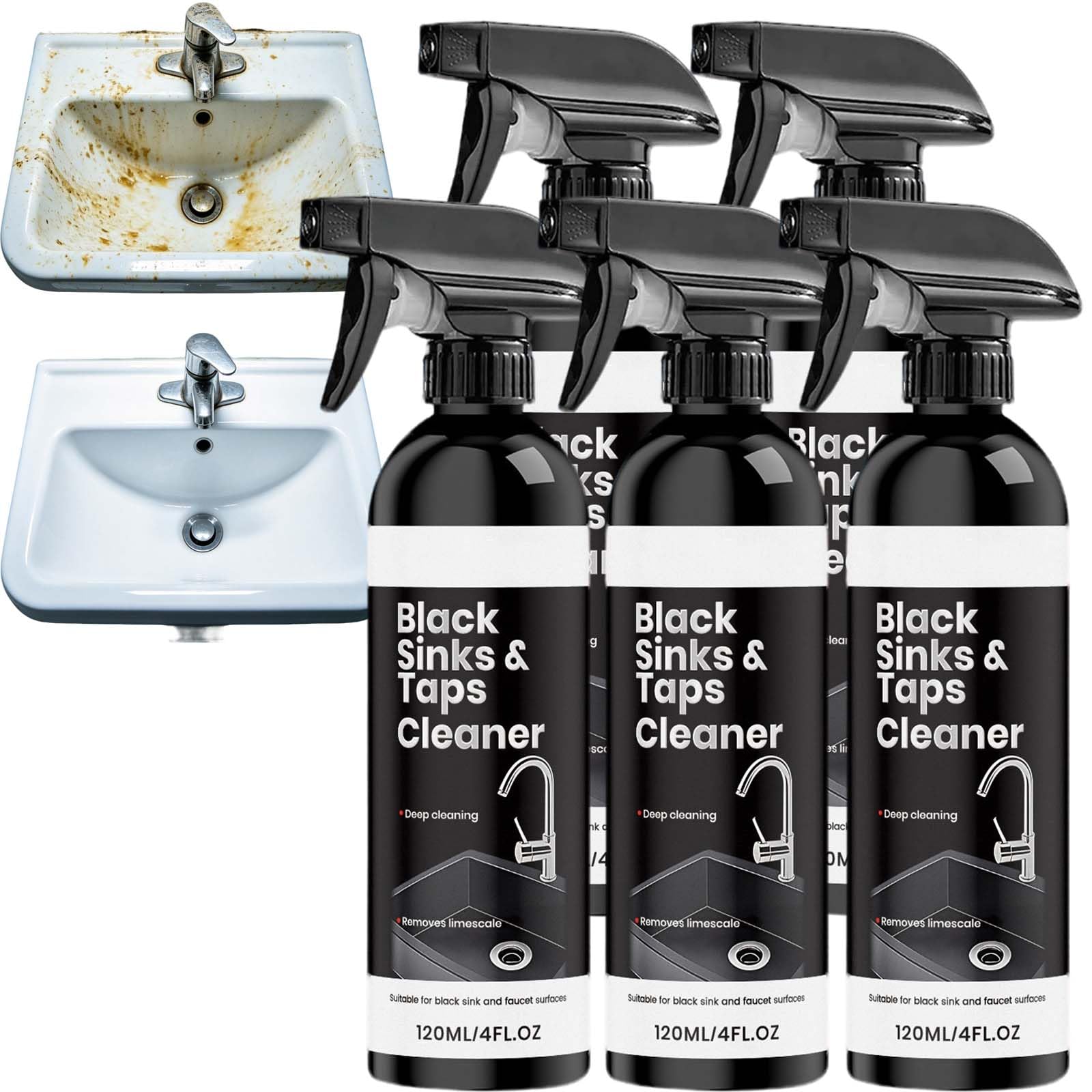 Potente limpiador de manchas de fregadero de espuma, color negro, limpiador de manchas de agua dura, eliminador de manchas de óxido para grifos de metal (5 unidades)