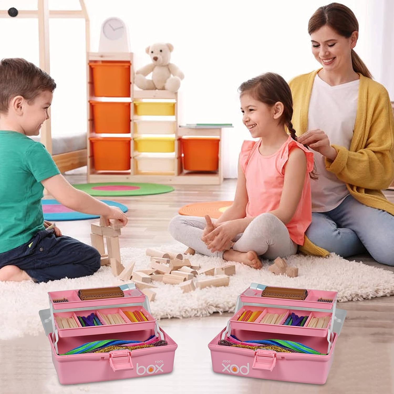 Caja de almacenamiento multifunción de tres capas de 30 cm, caja de herramientas plegable, para arte y artesanía, suministros de costura, caja de medicamentos, caja de primeros auxilios familiares con