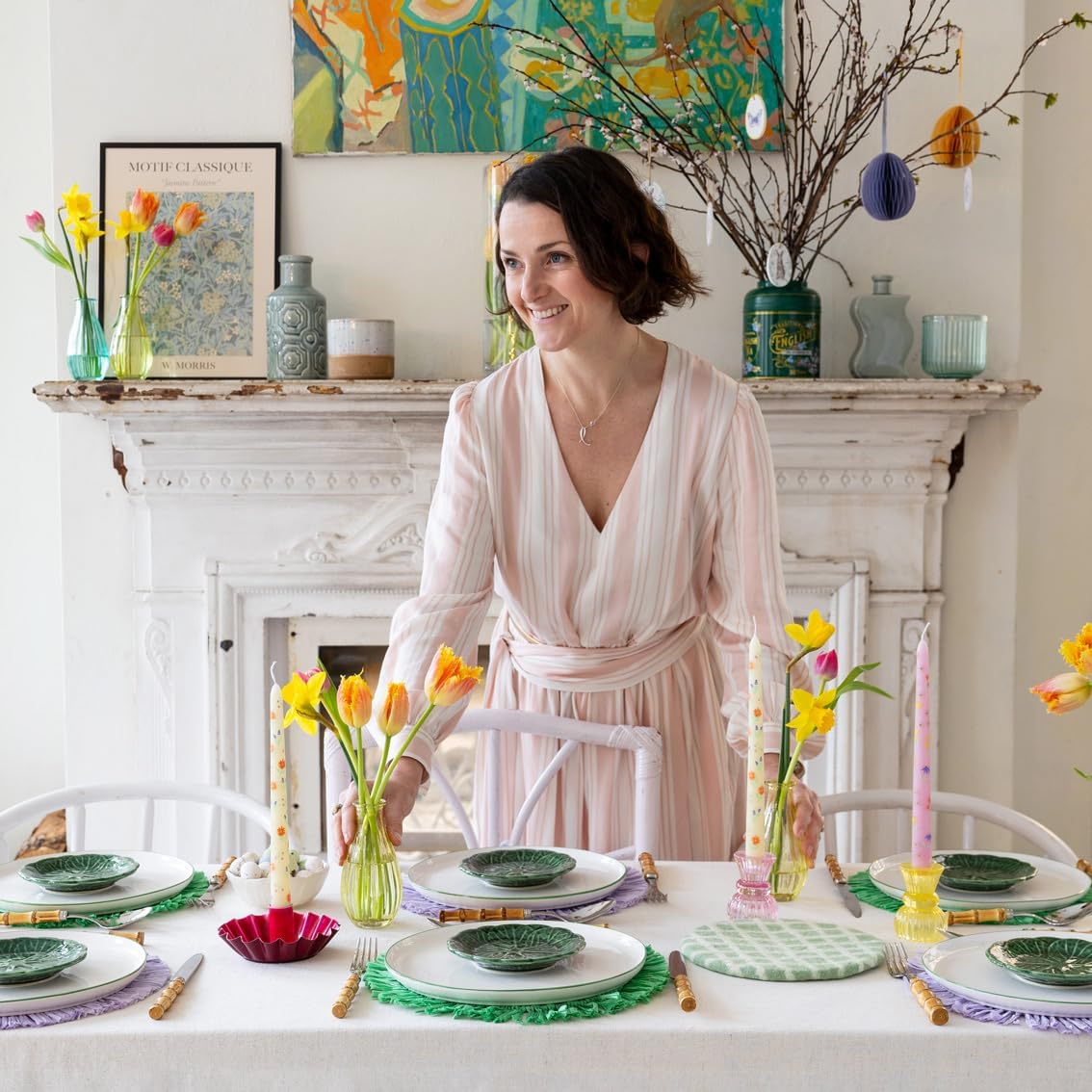 Talking Tables 2 x Floral Dinner Candles Ideal for Mothers Day Birthday Easter Spring Weddings Unscented 8 Hours Burn Time Eco-Friendly Packaging 10 inches
