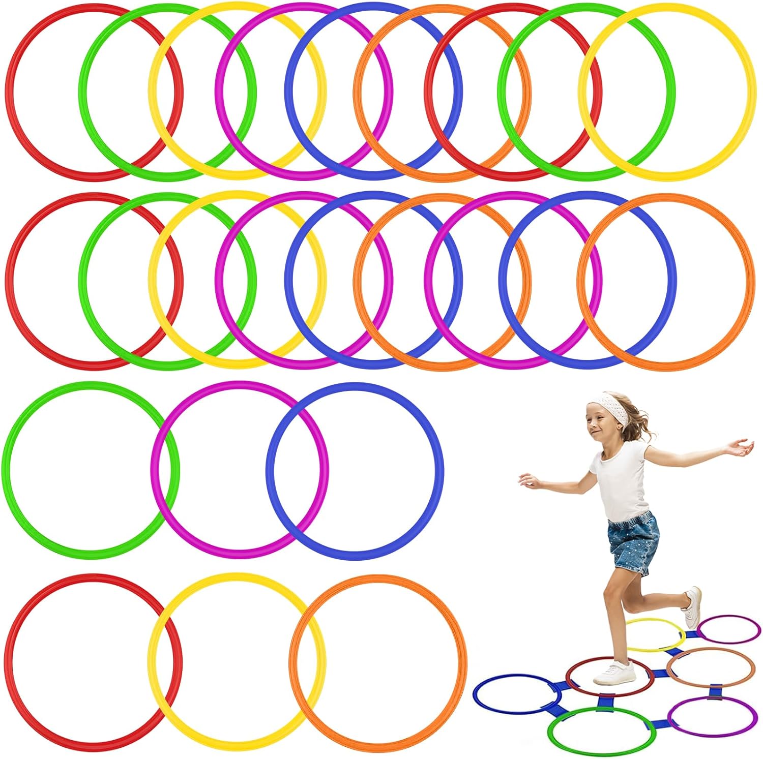24/30/48/96 Pack Agility Rings 15 Inch Speed Training Hopscotch Rings Plastic Circle Jumping Hoops Agility Hurdles for Athlete Exercise Soccer Football Gymnastics Games Practice Footwork