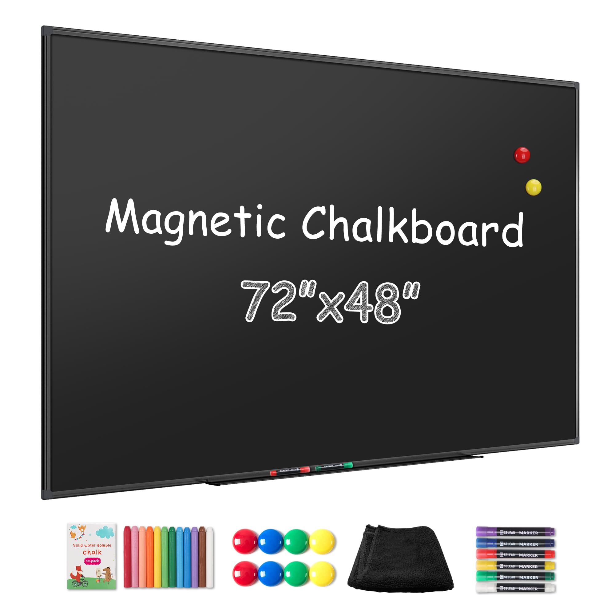 Photo 1 of SELEAD Magnetic Chalkboard 72 x 48 Inches - Black Aluminum Frame Extra Large Chalk Board Words Sign Wall Decor for Business, Menu, School, Office - 6 x 4ft Magnet Bulletin Display Board Pizarra