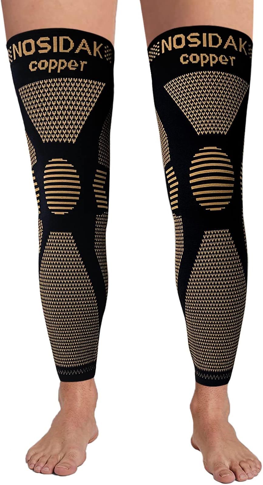 Full Leg Compression Sleeve (Pair), Copper Knee Sleeves, Anti Slip Compression Stockings, Support for Thigh, Knee, Calf, Arthritis, 20-30mmHg Reduce Varicose Veins, Swelling for Women & Men