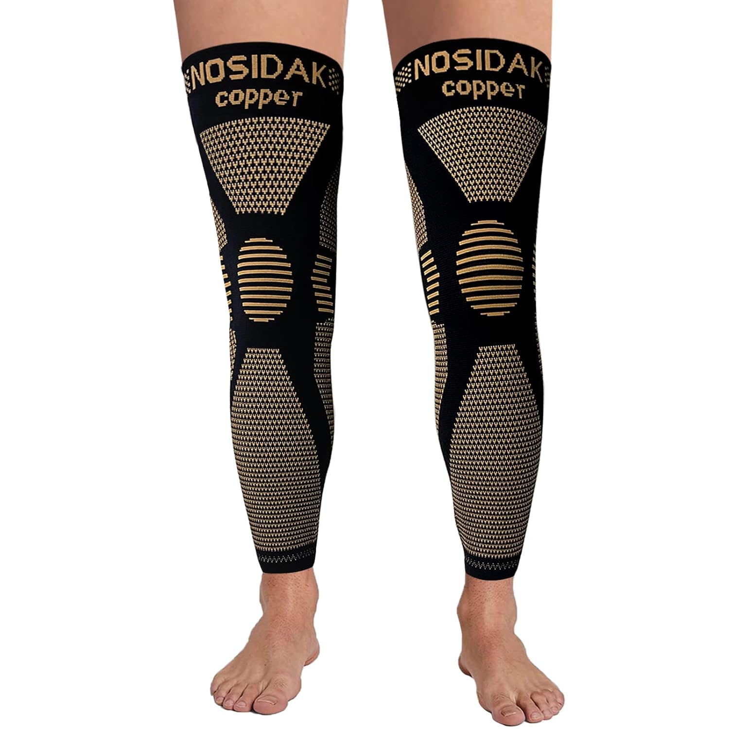 NOSIDAK Full Leg Compression Sleeve (Pair), Copper Knee Sleeves, Anti Slip Compression Stockings, Support for Thigh, Knee, Calf, Arthritis, 20-30mmHg Reduce Varicose Veins, Swelling for Men & Women