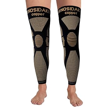 Full Leg Compression Sleeve Pair, Copper Knee Sleeves, Anti Slip Compression Stockings, Support for Thigh, Knee, Calf, Arthritis, 20-30mmHg Reduce Varicose Veins, Swelling for Men & Women