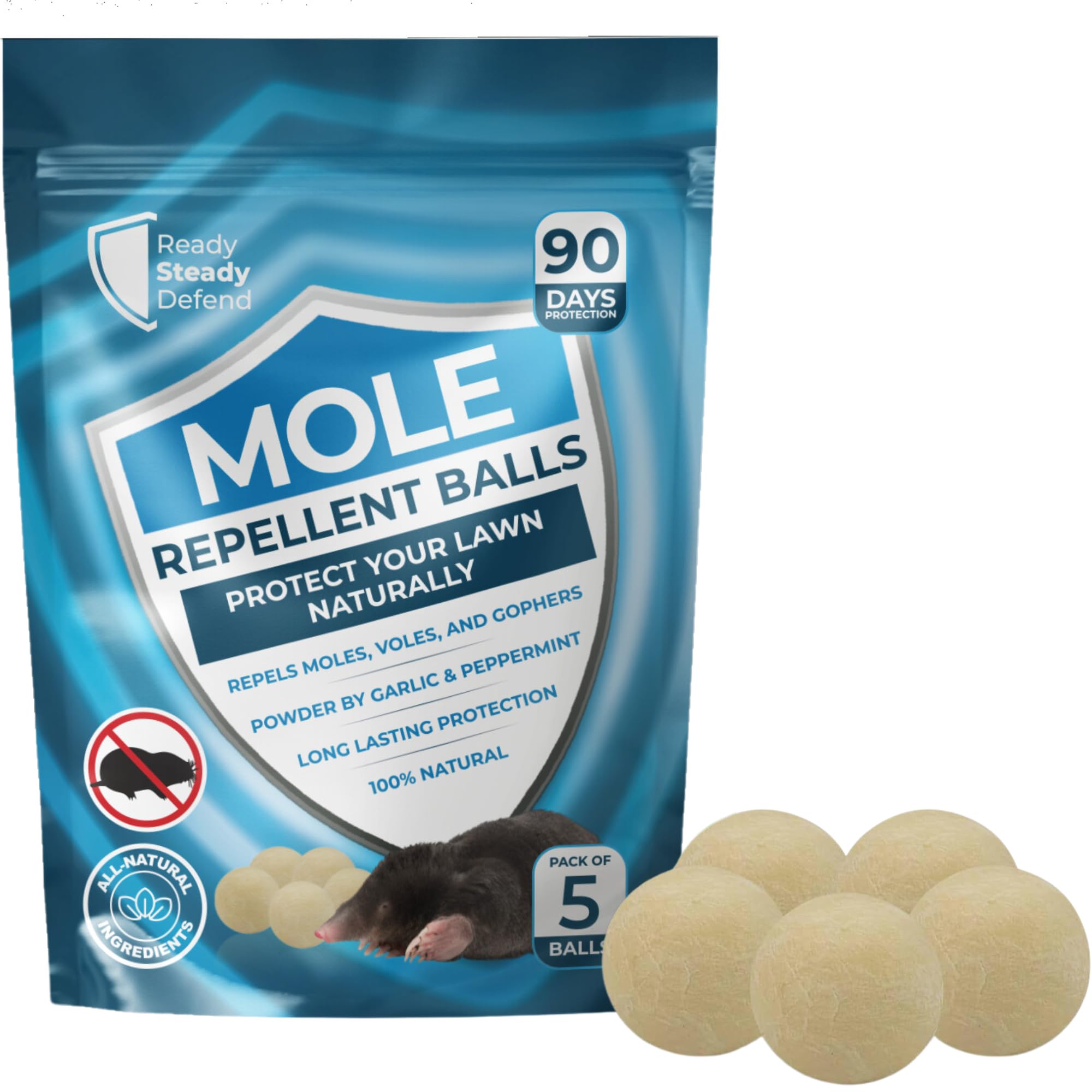 Mole Repellent Balls - Pack of 5 - Effective Mole Deterrent for Gardens UK - Natural Mole Traps for Garden Pests - Easy to Use Mole Repeller for Outdoors - Prevents Damage to Lawns & Gardens