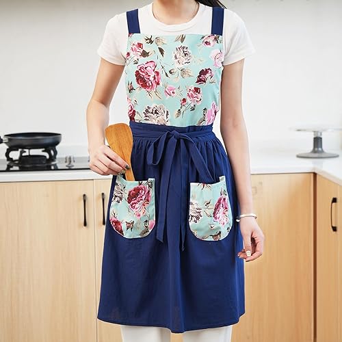 Miniatura 8 de Delantal vintage para mujer con bolsillos, delantales florales para cocinar, hornear, jardinería