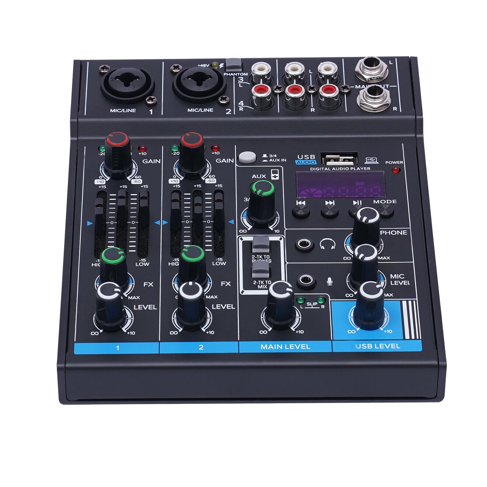 Mixer audio a 4 canali, mixer Bluetooth USB Live Studio Audio Mixer Console DJ Soundboard, mixer audio professionale per registrazioni, streaming live