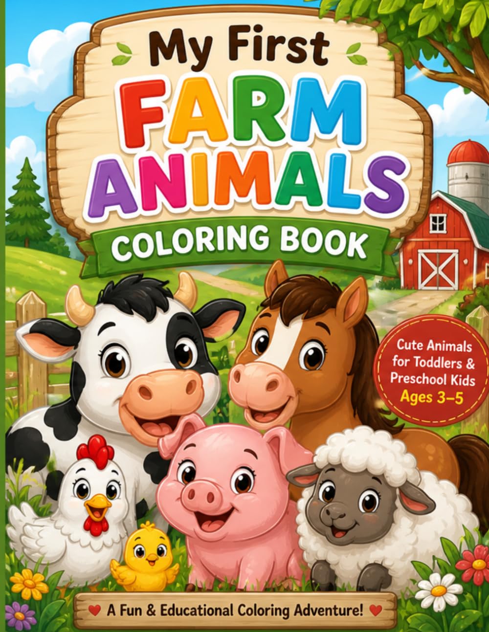 My First Farm Animals Coloring Book: Cute Animals for Toddlers & Preschool Kids Ages 3–5