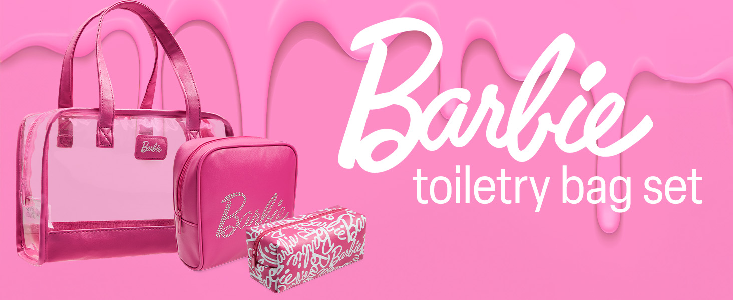 Get Trend Barbie Toiletry Bags Set of 3, Zipped Wash Bag and Cosmetic Bag Holiday Essentials