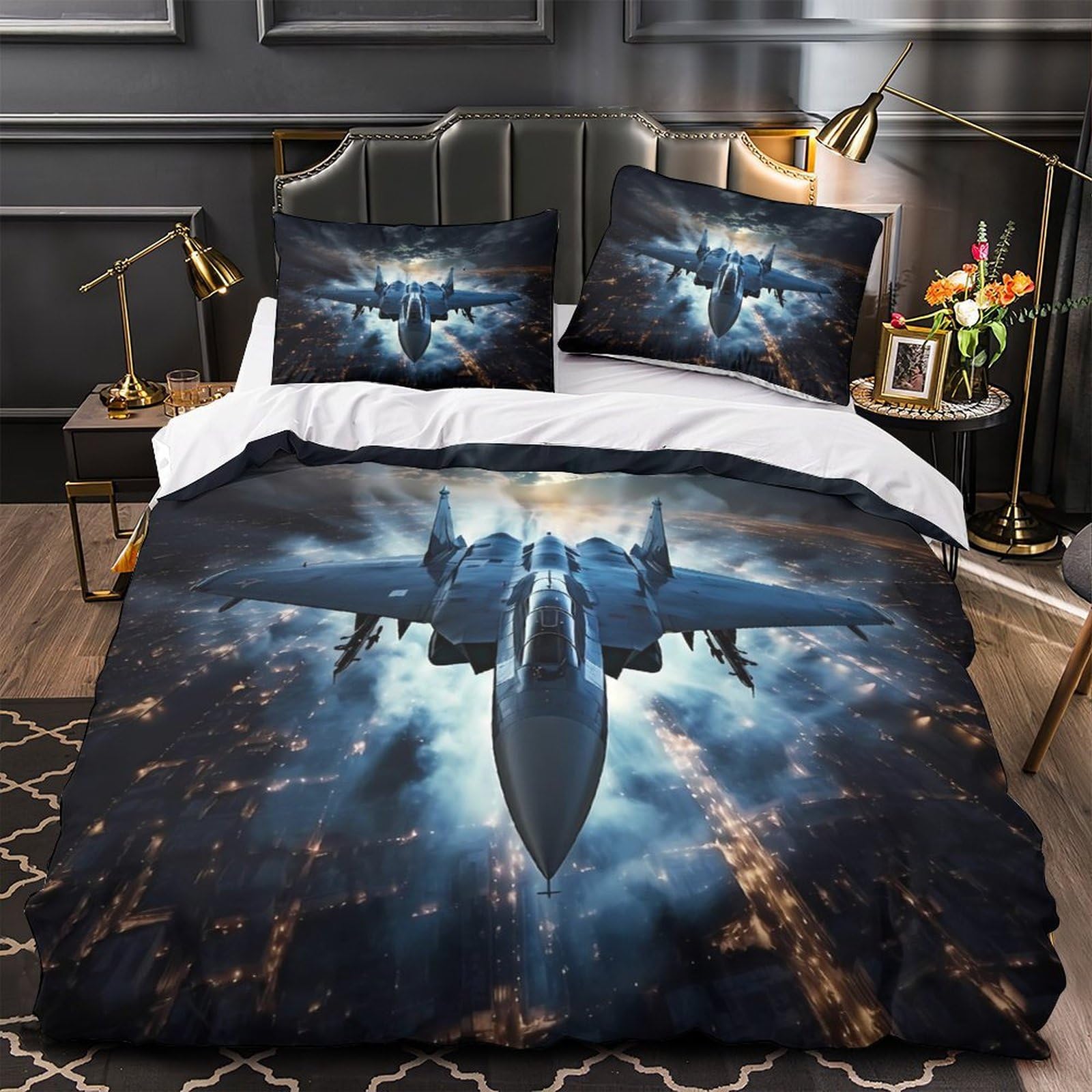 Parure de lit microfibre hypoallergénique avec fermeture éclair et imprimé 3D avion