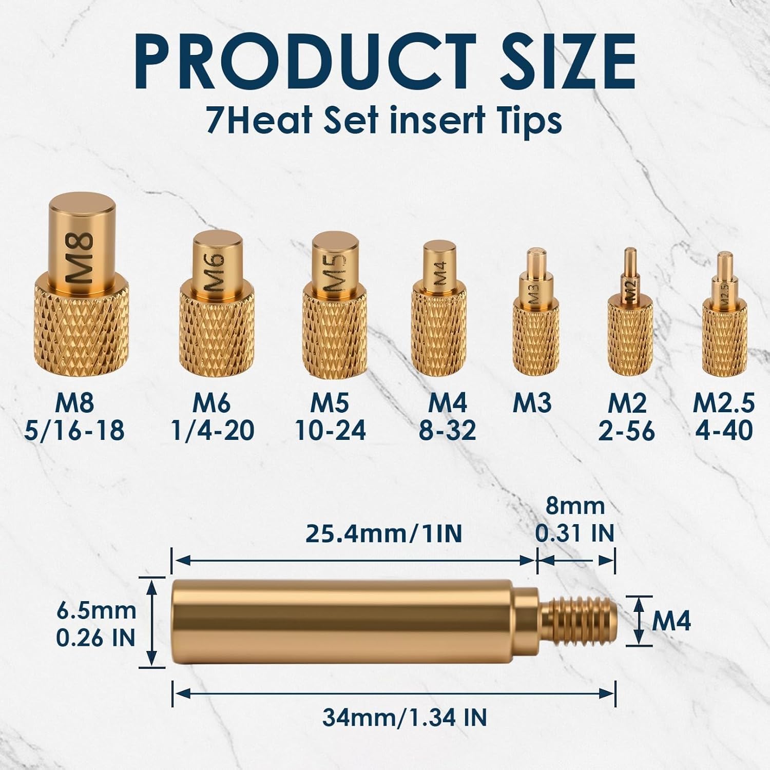 Heat-Set Insert Tips Compatible with Weller SP40NKUS / Hakko FX-888D / 900M / T18 for Threaded Inserts M2 / M2.5 / M3 / M4 / M5 / M6(1/4) / M8, Connection to 3D Printers Components
