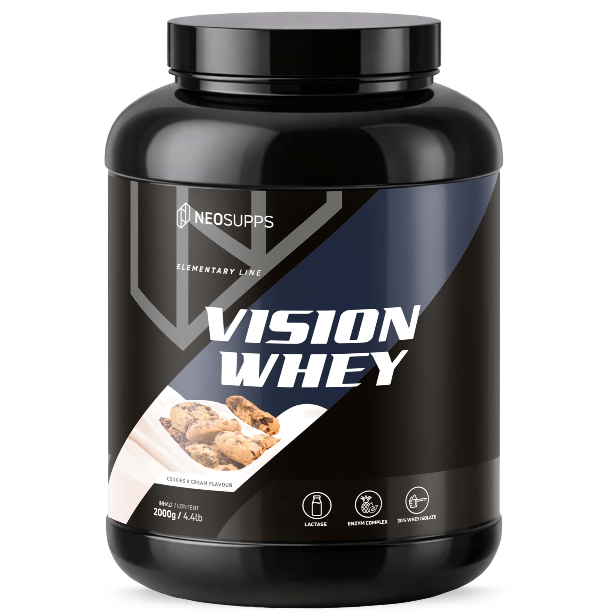 NEOSUPPS Vision Whey Protein Cookie Dough 2000 g – Whey Protein Pulver mit hochwertigem Molkenprotein, Eiweißpulver für Muskelaufbau & Diät, Protein Shake für Fitness & Sport, Made in Germany