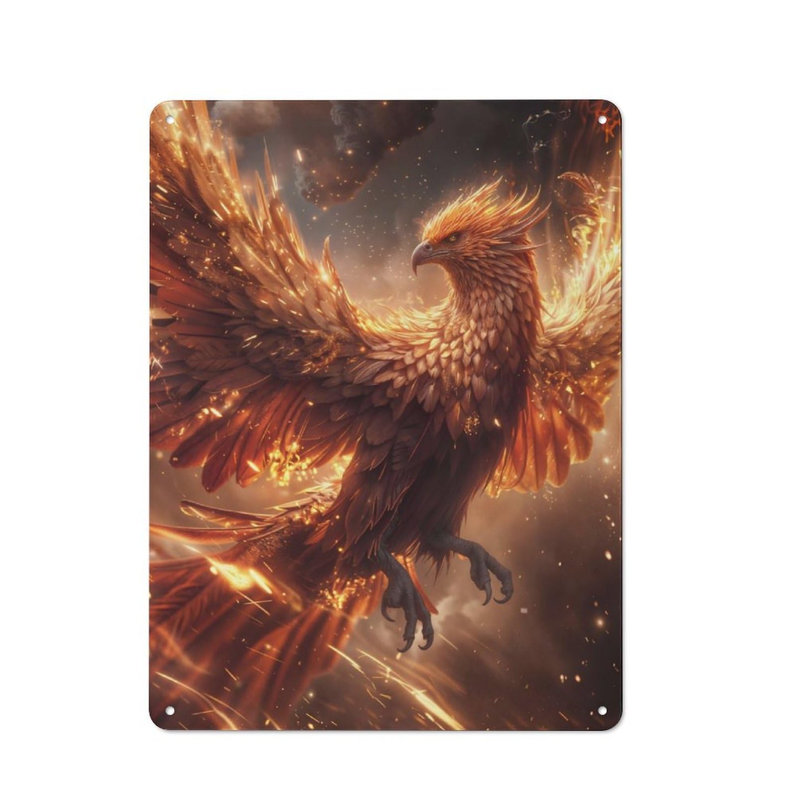 Junmoney Fire Phoenix Fairytale Rustic Tin Sign 40X30cm Featuring For Garage Or Workshop, For Updating Garage And Workshop After Moving