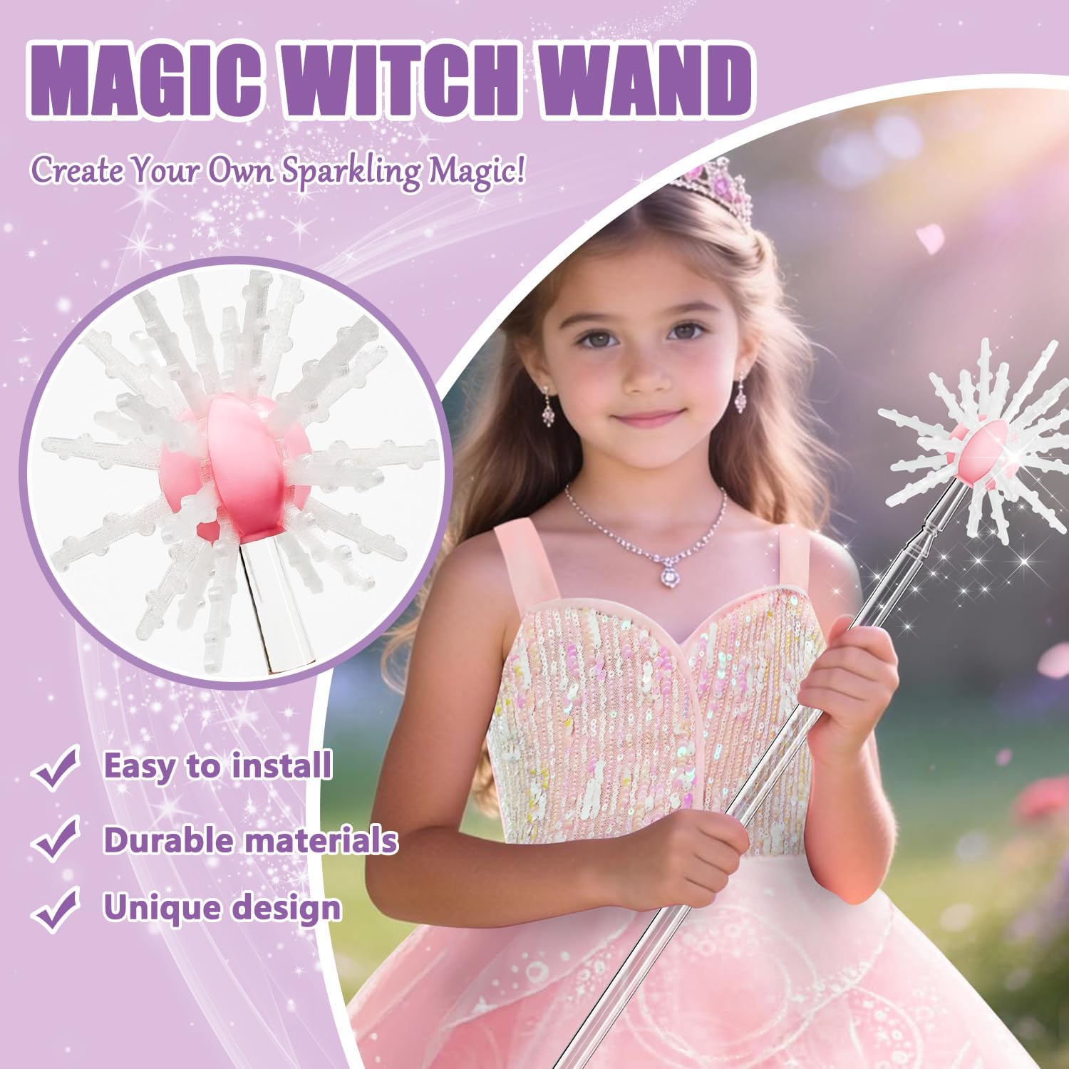 Enchanted Pink Good Witch Wand - 22" Reinforced Fantasy Magic Staff for Kids & Collectors - Easy 3-Piece Assembly Fairy Princess Cosplay Prop (Ages 5+)