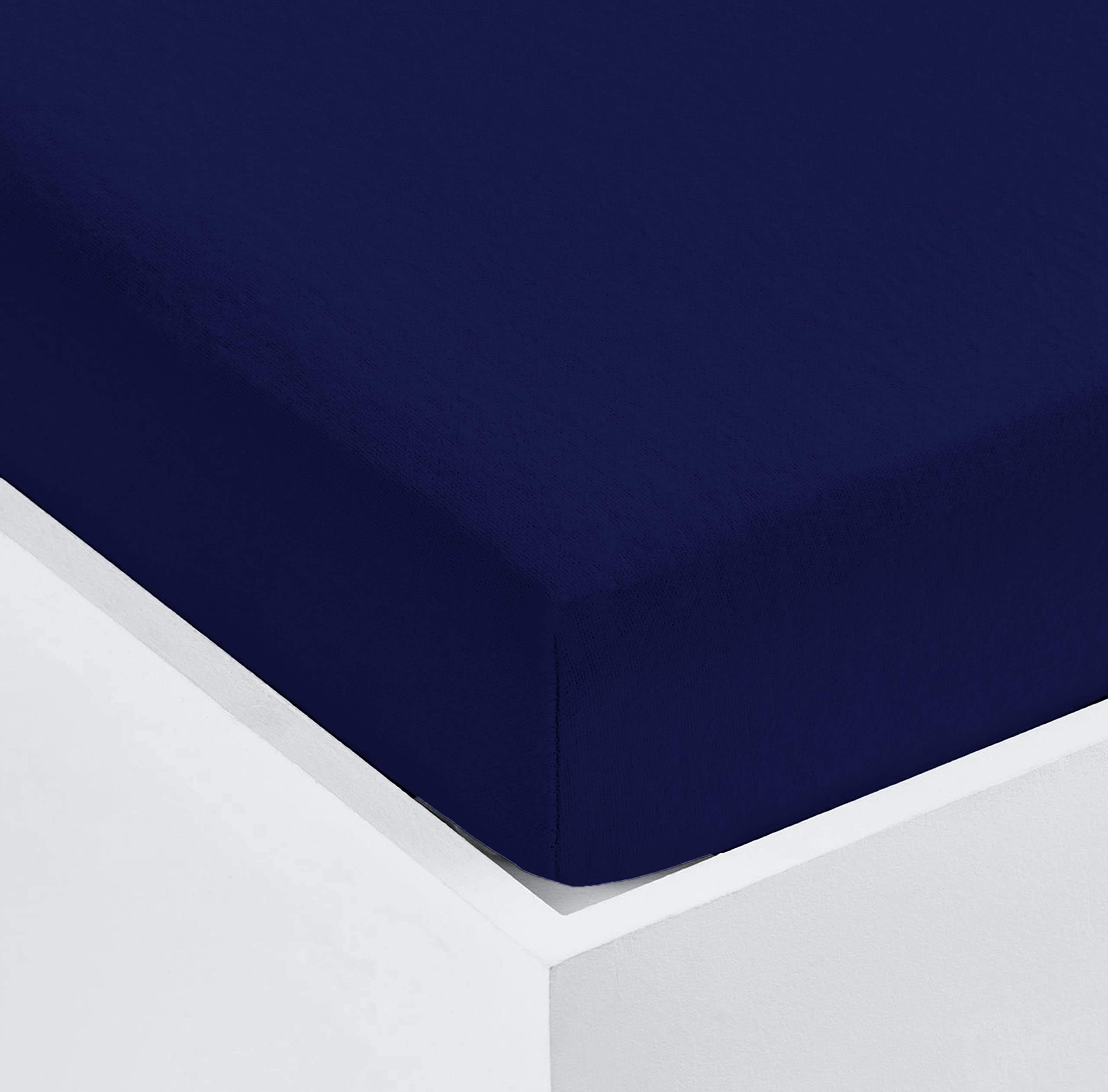 Home Living Super Soft Terry Towelling Stretch Fitted Sheet Mattress Protection Cover Fully Elasticated Extra Deep Breathable All Seasons (Navy, King)