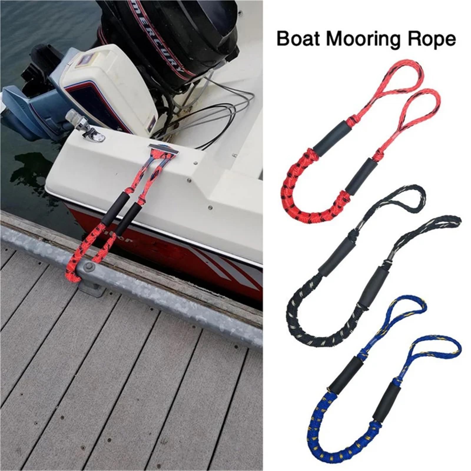 Ormeggio Corda 2 Pezzi Bungee Dock Mooring Ropes 4FT Elastico Bungee Docking Ropes Accessori for Kayak Cime di ormeggio per Barche(Blue)