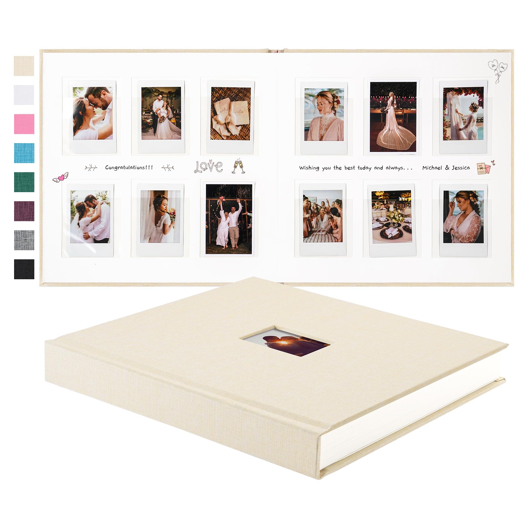 168 Taschen Instax Mini Fotoalbum für 2x3 Bilder, Leinen Hardcover Polaroid Fotoalbum mit Platz zum Schreiben, Polaroid Album Buch für Fujifilm Instax Mini Sofortbildkamera (Beige)