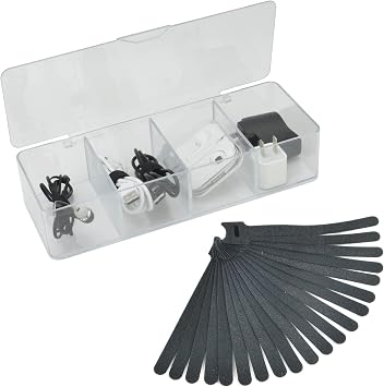 Electronics Organizer 4 Sections Clear Acrylic Cable Storage Bin Box Cord Holder with 20 PCS Reusable Fastening Fabric Cable Ties Straps Cord Wraps 4 Sections/with Cover