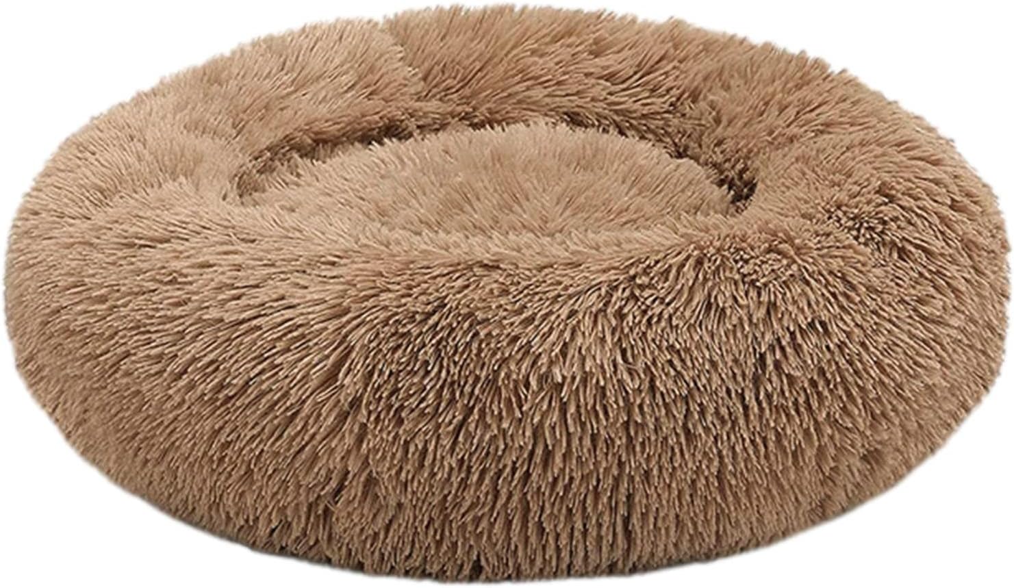 Cama de Mascotas Peluche Redondo Pequeño Cómoda Cama Mascota Suave Cozy Donut Puppy Cama Sofá Cómoda Cama Antideslizante Fondo Lavable (50cm, Caqui)