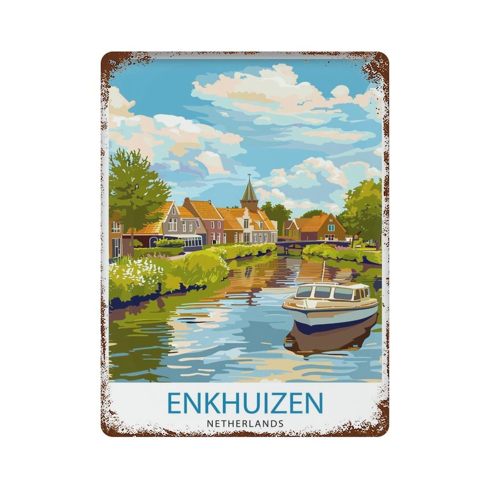 Enkhuizen Netherlands Travel Dutch Harbor Town Historic Seaport Nautical Heritage Maritime Wall Decor Art Metal Tin Poster Modern Home Decor Art Home Bar Shop Decorations Vintage Sign 40x30cm