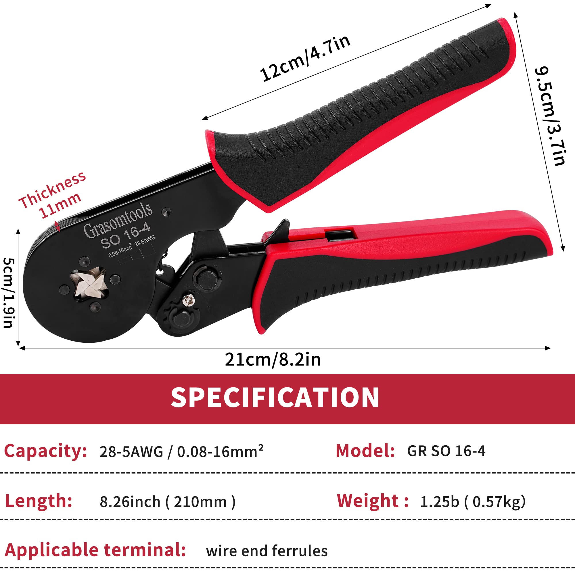 Image secondaire de Pince à Sertir à Cliquet SO16-4 avec Verrouillage Automatique - Outil de Serrage pour Câbles