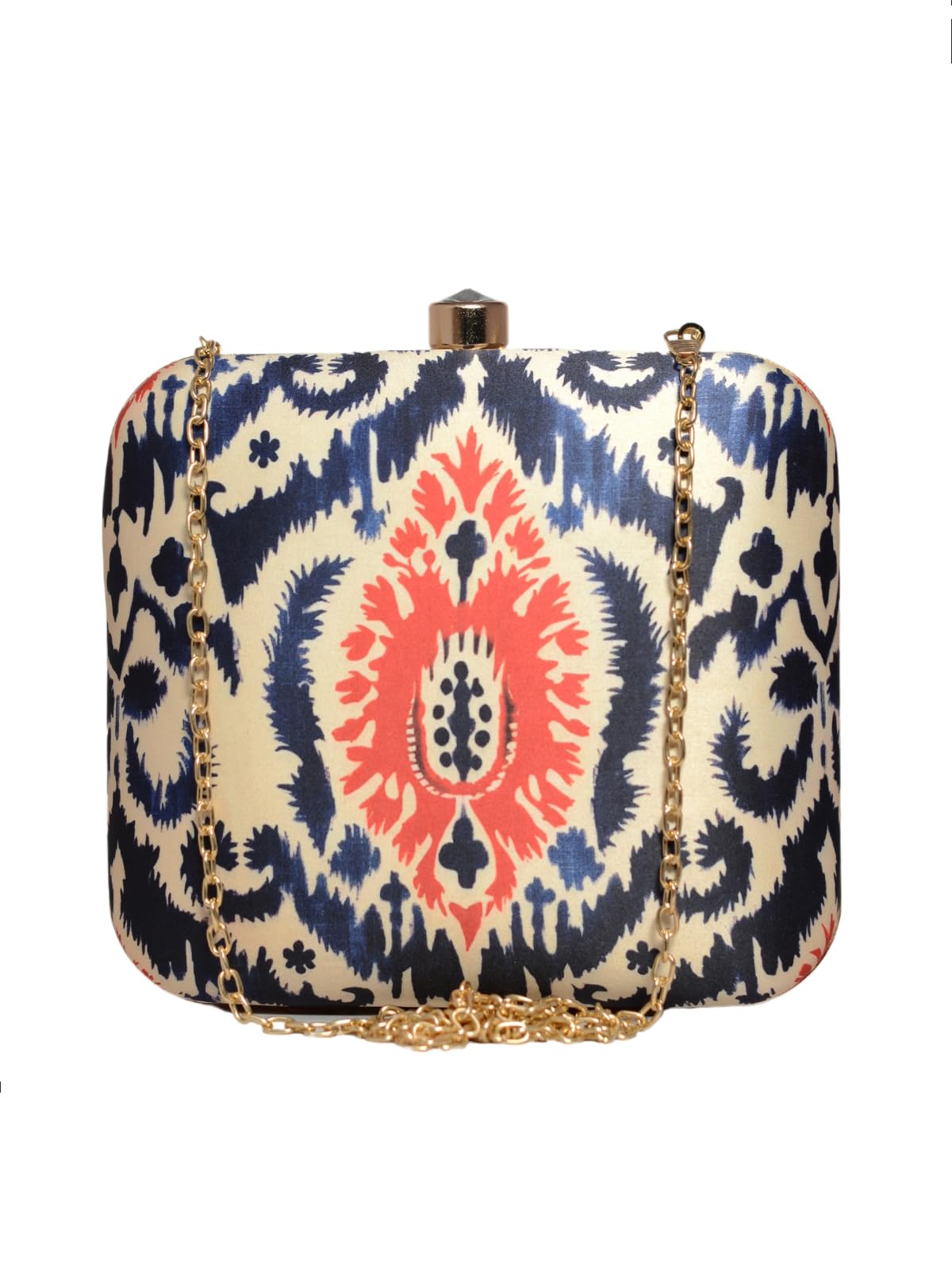 Ikkat Printed Clutch Bag For Women With Detachable Chain Sling Strap-image-42