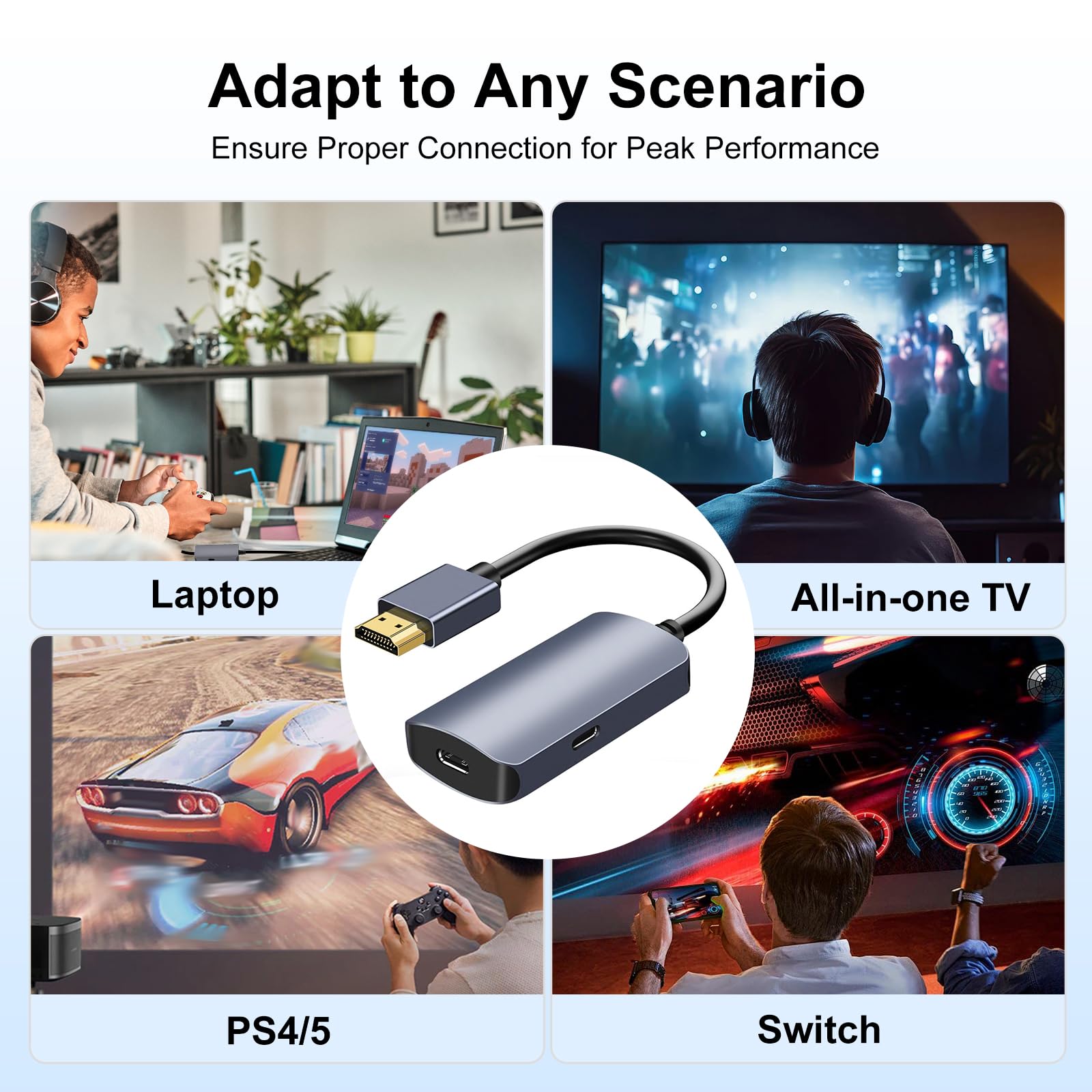 Adaptateur HDMI vers USB C 4K @ 60 Hz, convertisseur HDMI vers USB-C actif avec puce LT6711A, boîtier en aluminium, Plug & Play pour moniteur, projecteur, écran AR, systèmes Windows